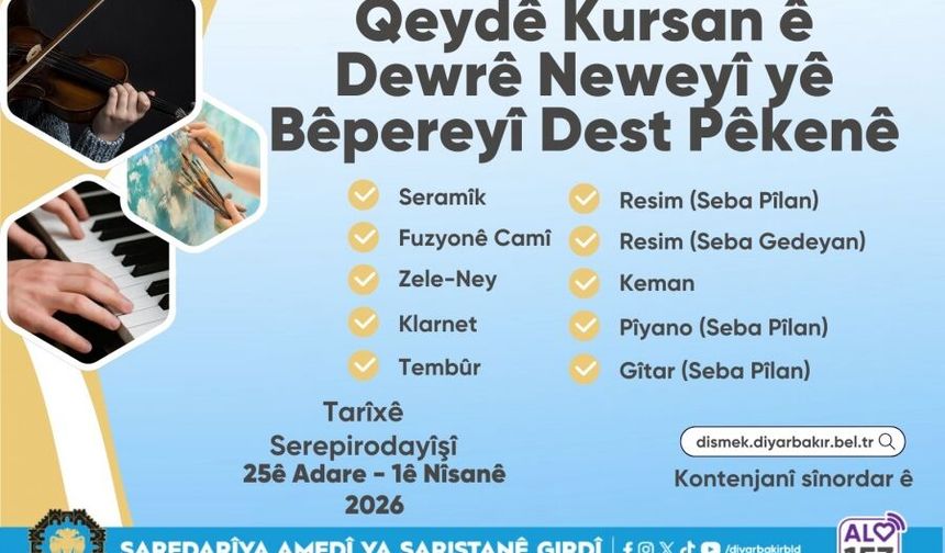 Amed de qeydê Kursanê Huner û Muzîkî yê Bêpereyî dest pê kenê