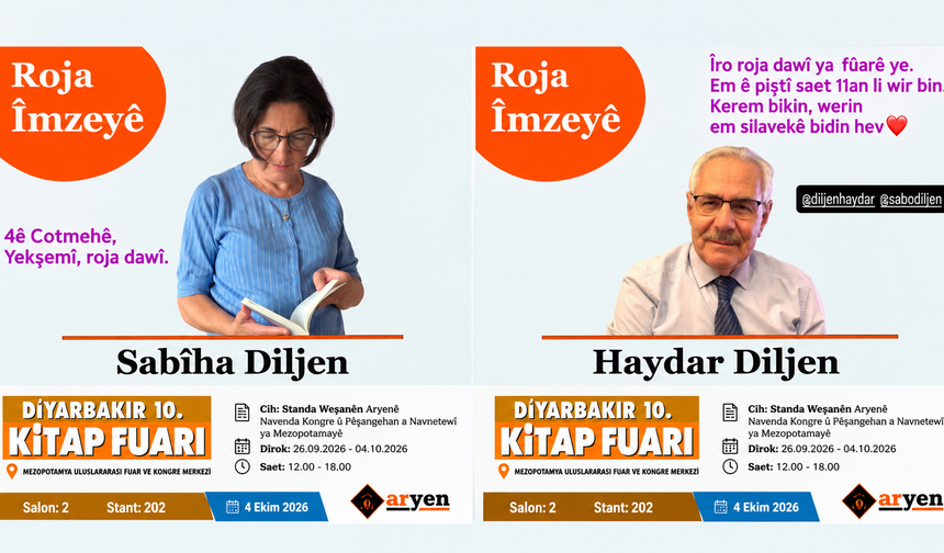 Fûara Kitaban a Amedî roja peyêne de ya: Sabîha Diljen û Haydar Diljen wendoxanê xo reyde yenê têhet